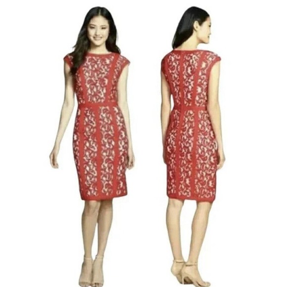 Tadashi Shoji Lace Overlay Sheath Dress 4 Womens Fully Lined Back Zipper - Picture 2 of 6